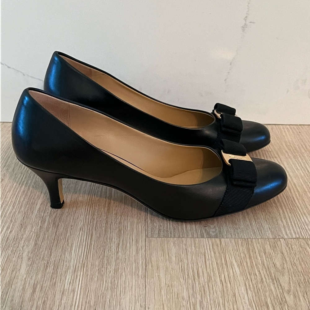 Salvatore Ferragamo Black Heels with Bow Accent